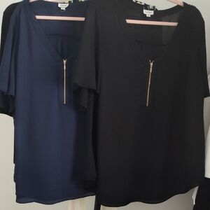 Avenue Women's Tops in Black and Navy with Zipper Detail